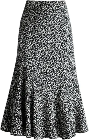 Women's Printed Zipper Folds Floral Skirts Summer Loose High Waist Trumpet Skirts