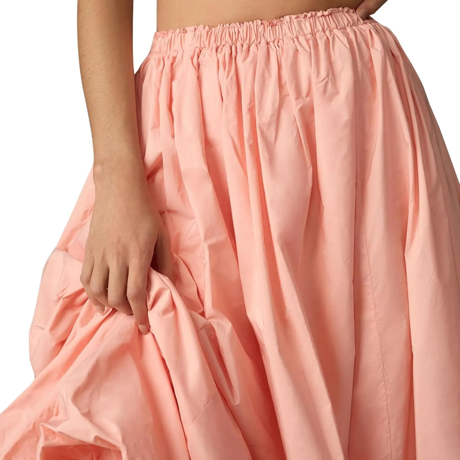 Women's Puffy Long Skirts Cute Floral Bud Bubble A-Line Skirts Solid Color Elastic Waist Casual Skirts Streetwear