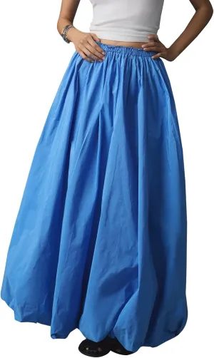 Women's Puffy Long Skirts Cute Floral Bud Bubble A-Line Skirts Solid Color Elastic Waist Casual Skirts Streetwear