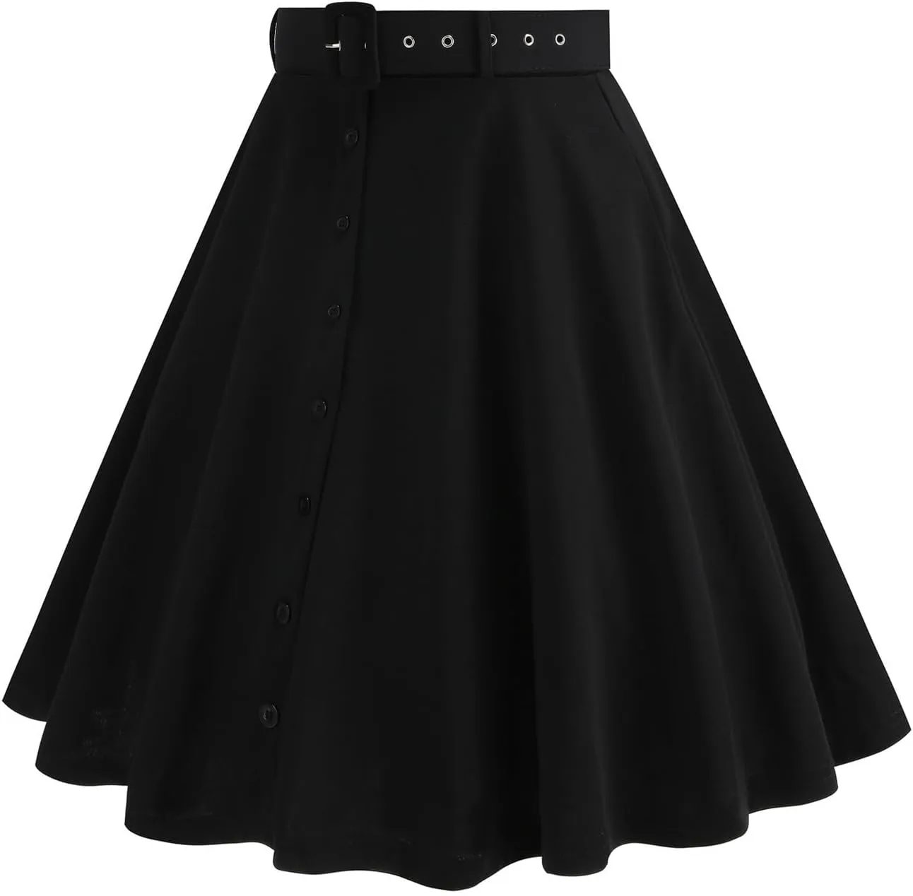 Womens Retro High Waisted Skirts Vintage Stretch A Line Flared Midi Skirt Knee Length Casual Dress Summer Clothes