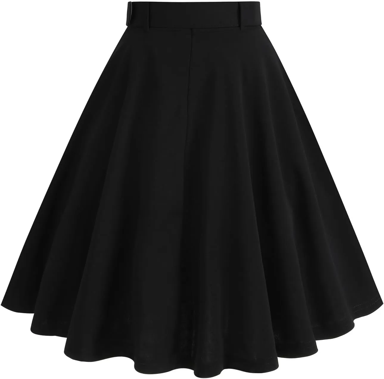 Womens Retro High Waisted Skirts Vintage Stretch A Line Flared Midi Skirt Knee Length Casual Dress Summer Clothes