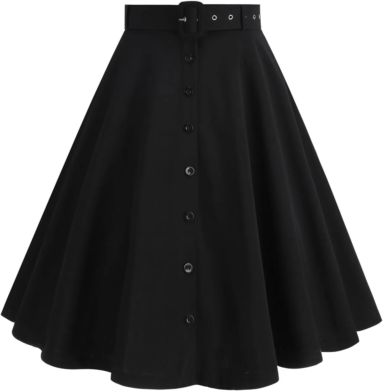 Womens Retro High Waisted Skirts Vintage Stretch A Line Flared Midi Skirt Knee Length Casual Dress Summer Clothes