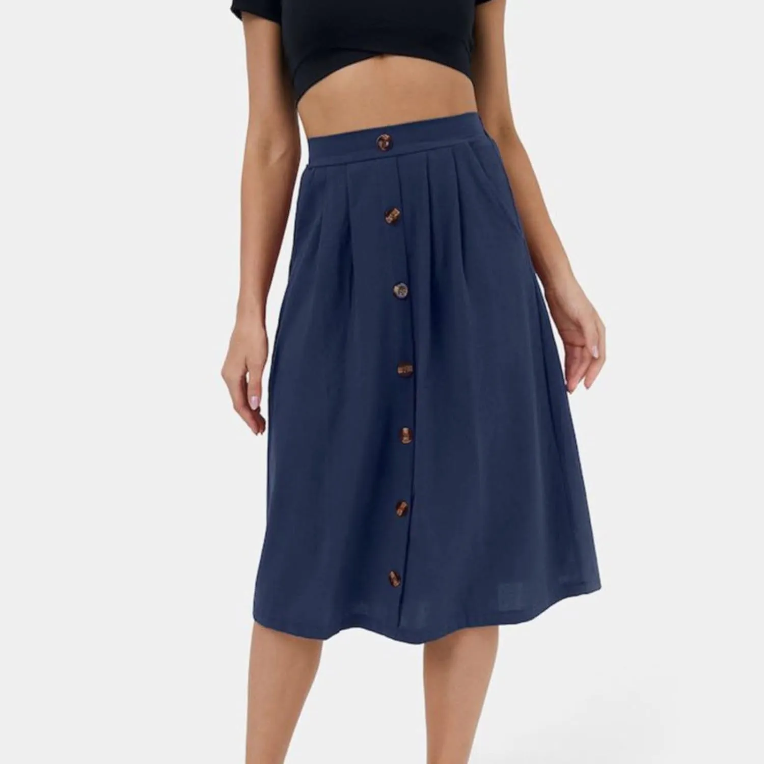 Womens Short Skirt 2024 Women Casual Skirts Frill Tie Waist A Line Midi Skirt With Pockets White Pleated Skirt
