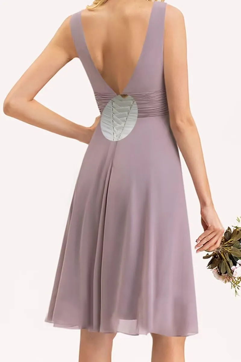 Women's Short V-Neck Bridesmaid Dresses Summer Ruched Chiffon Wedding Prom Cocktail Party Dress