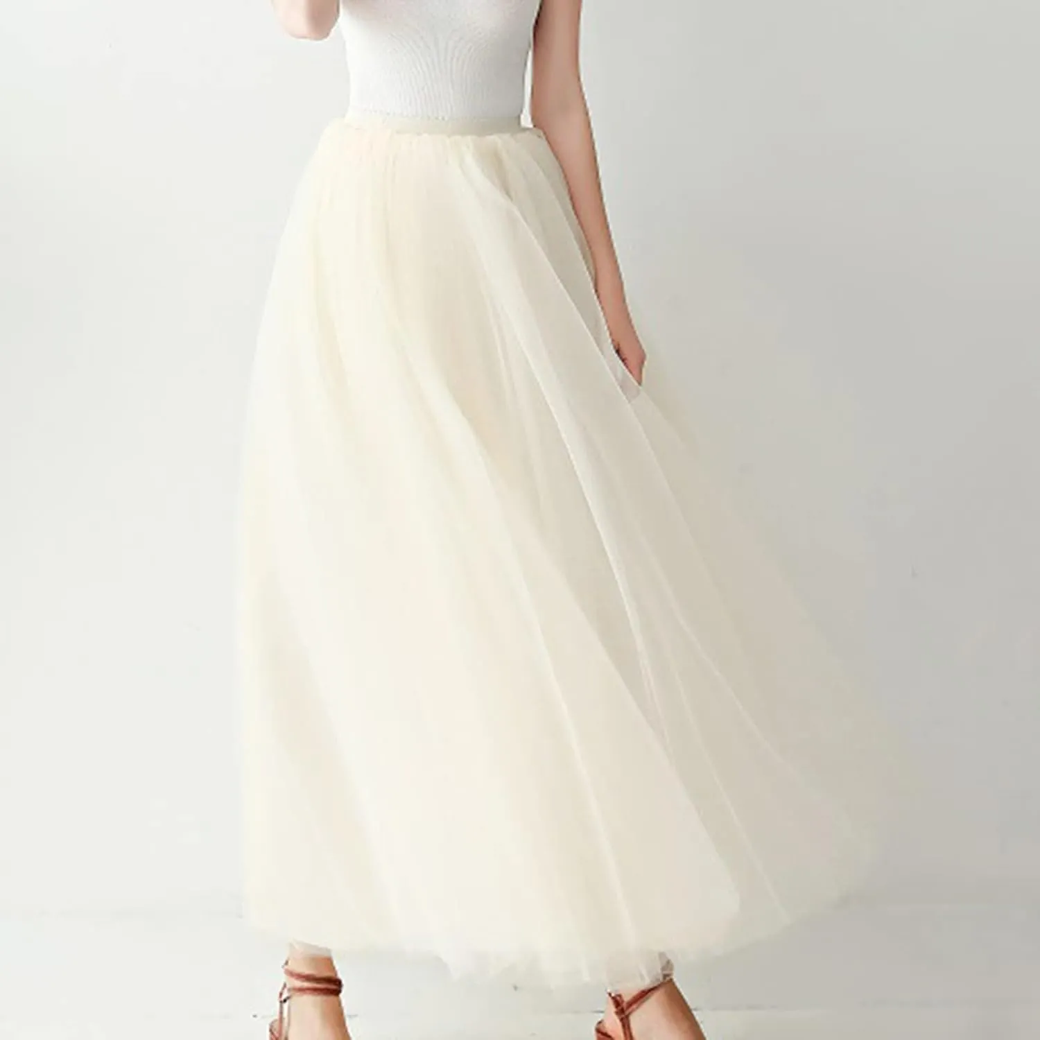 Womens Skirt Tulle Tutu Skirt Pleated Princess Midi Skirts Adult Tutu Dancing Party Evening Tulle Ankle Skirt for Womens