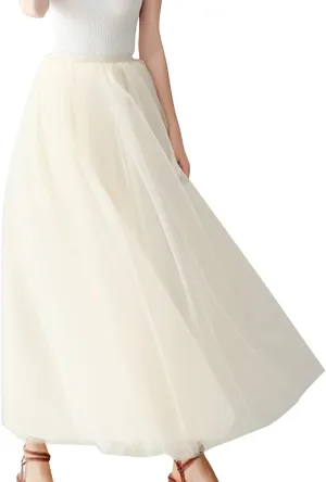 Womens Skirt Tulle Tutu Skirt Pleated Princess Midi Skirts Adult Tutu Dancing Party Evening Tulle Ankle Skirt for Womens