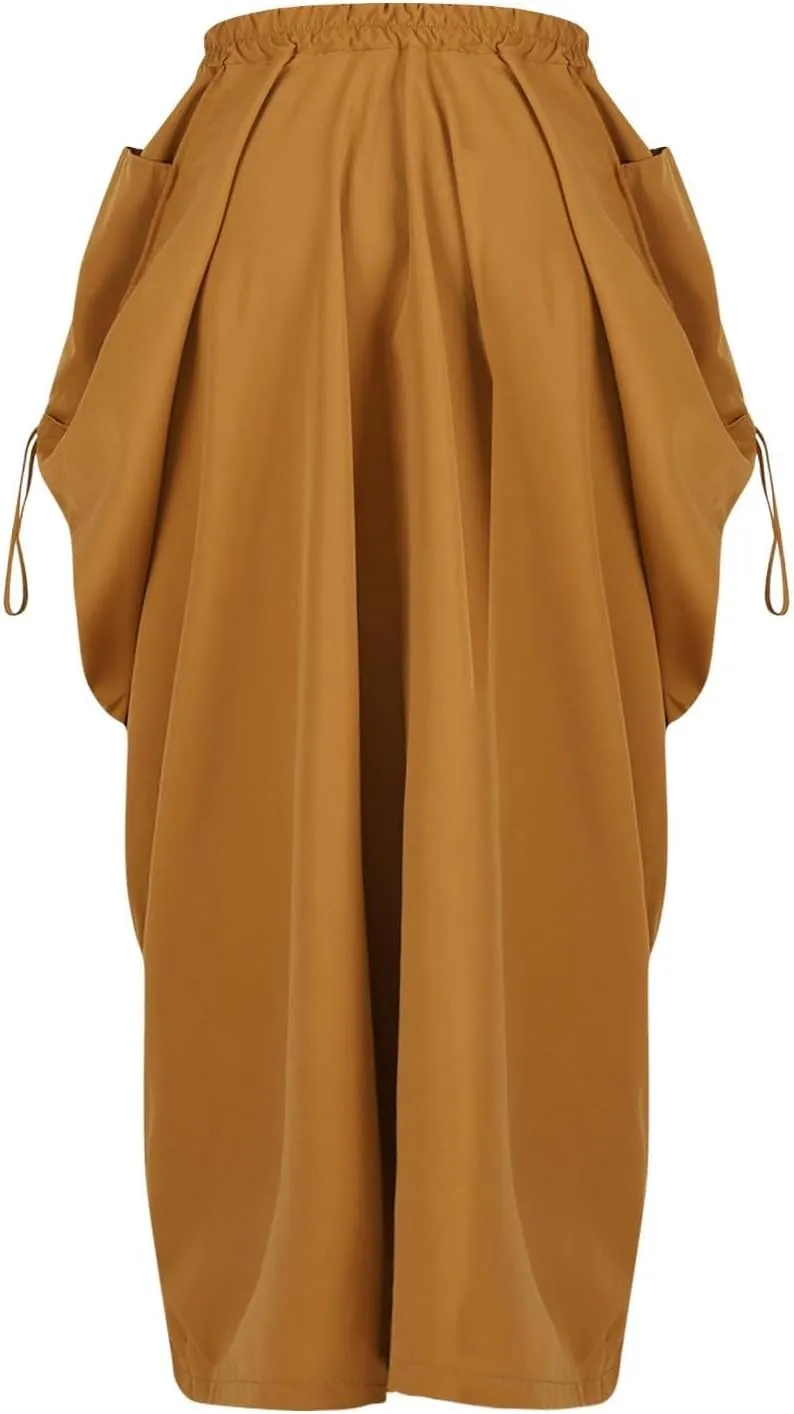 Women's Skirts 2025 Summer Fashion Bohemian Style Loose Pocket Midi Skirt Casual High Waisted Solid Color Skirt