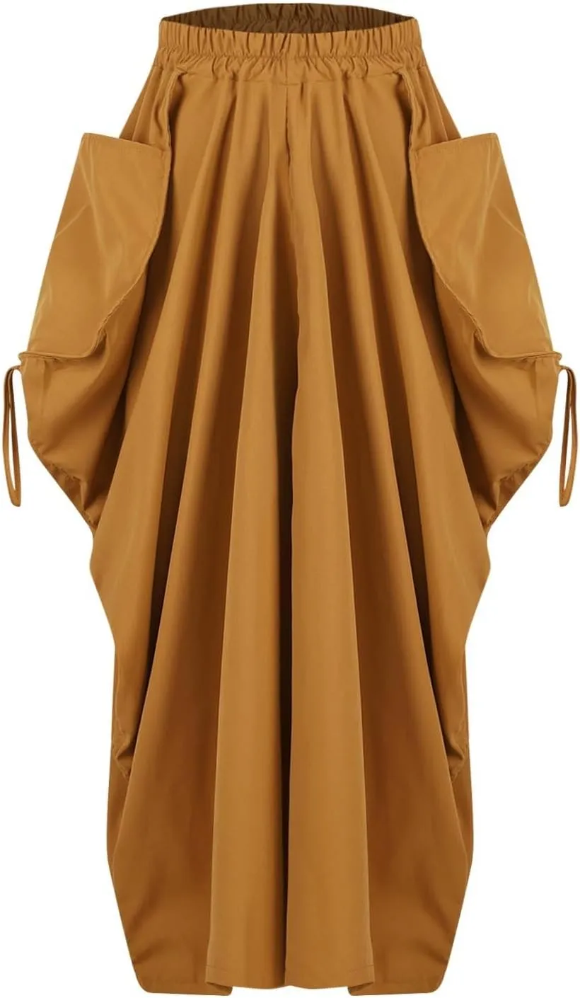 Women's Skirts 2025 Summer Fashion Bohemian Style Loose Pocket Midi Skirt Casual High Waisted Solid Color Skirt