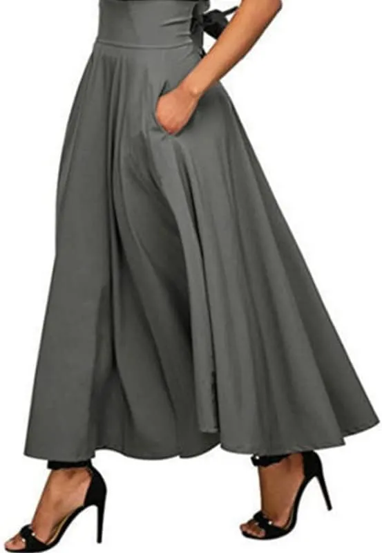 Womens Skirts Midi Length Belted High Waisted Blazer Long Skirt with Pockets