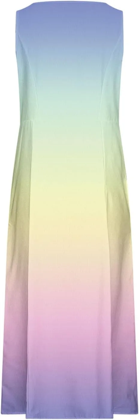 Women's Sleeveless Casual Summer Midi Dresses Gradient Graphic Print Sun Dresses Loose Flowy Tank Dress