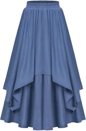 Womens Steampunk Renaissance Skirts Plus Size Elastic High Waisted Layered Long Maxi Skirt Stretch Party Dress