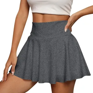 Women's Summer Athletic Loose Trendy Elastic High Waist Solid Color Yoga Fitness Tennis Skirts 2025 Inner Shorts, S-2XL