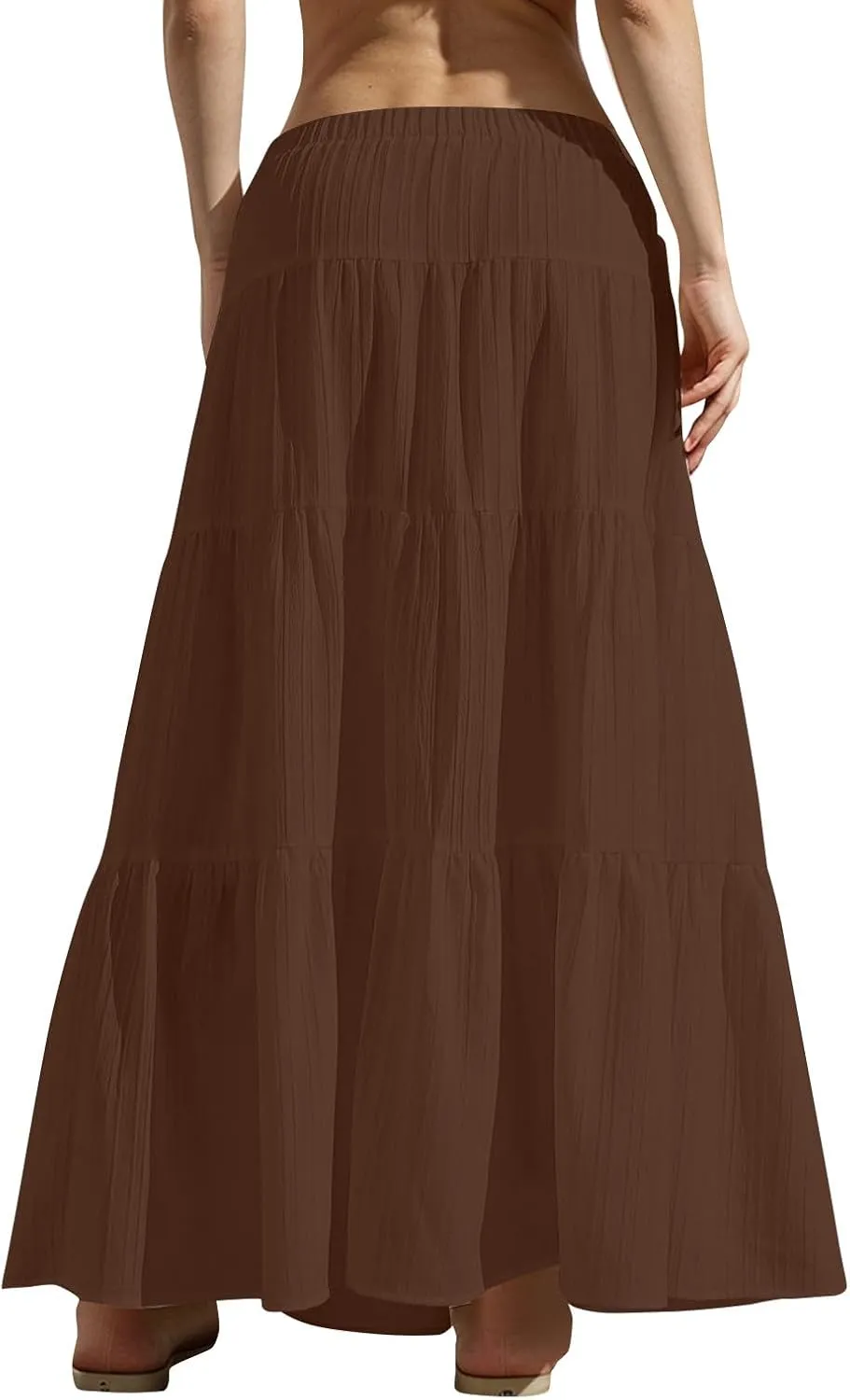Womens Summer Boho Flowy Swing Tiered A-Line Maxi Skirt 2025 Fashion Trendy Elastic Waist Pleated Long Beach Dress