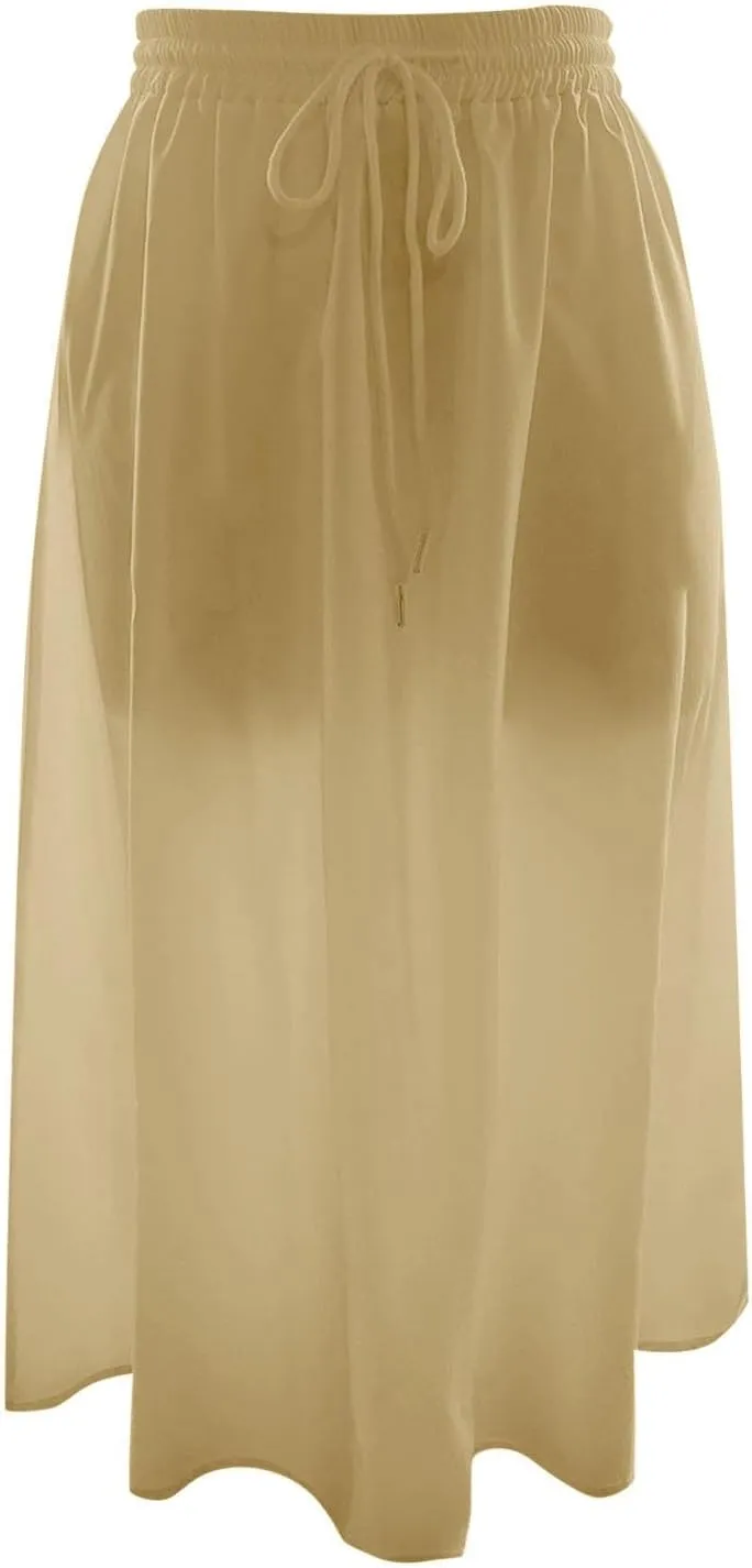 Womens Summer Boho Flowy Swing Tiered A-Line Midi Skirt Fashion Trendy Elastic Waist Pleated Long Beach Dress