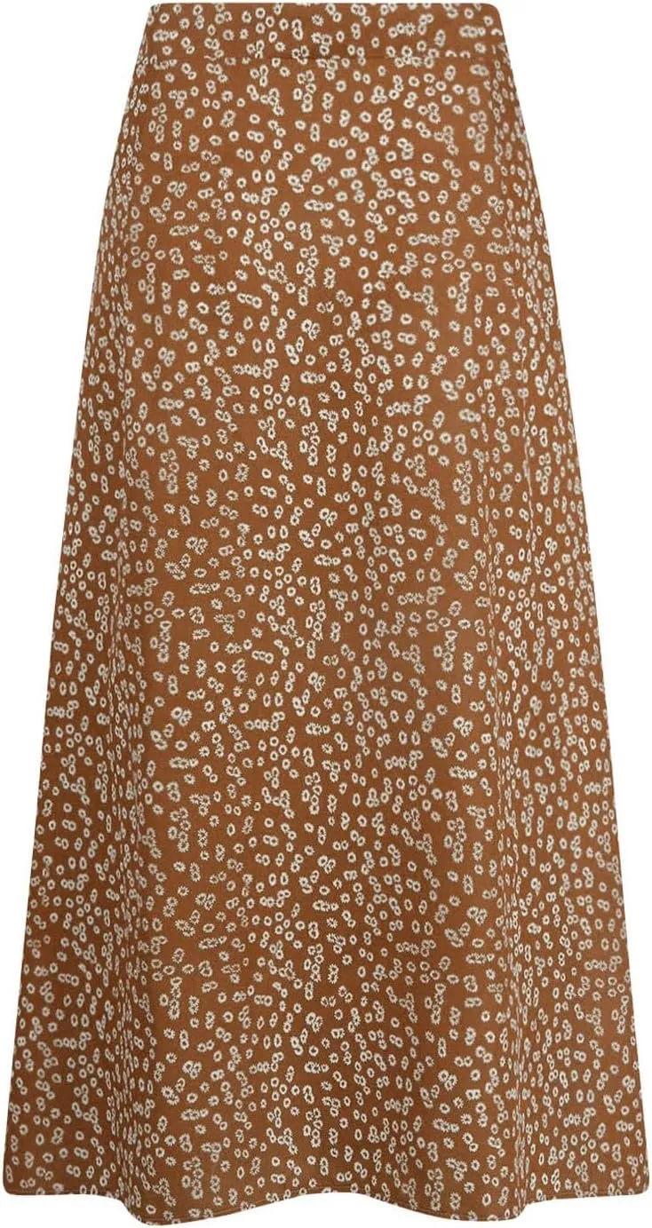 Women's Summer Casual Loose Trendy Elastic High Waist Floral Print Bohemian Split Sun Beach Midi Skirts, S-3XL