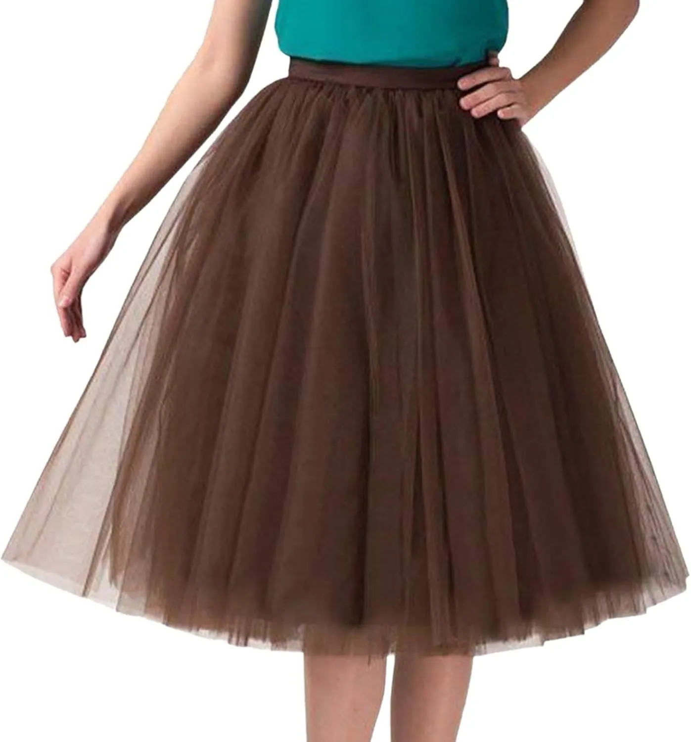 Women's Summer Casual Loose Trendy Elastic High Waist Solid Color Fluffy Mesh Party Flowy A-Line Latin Skirts, M-XL