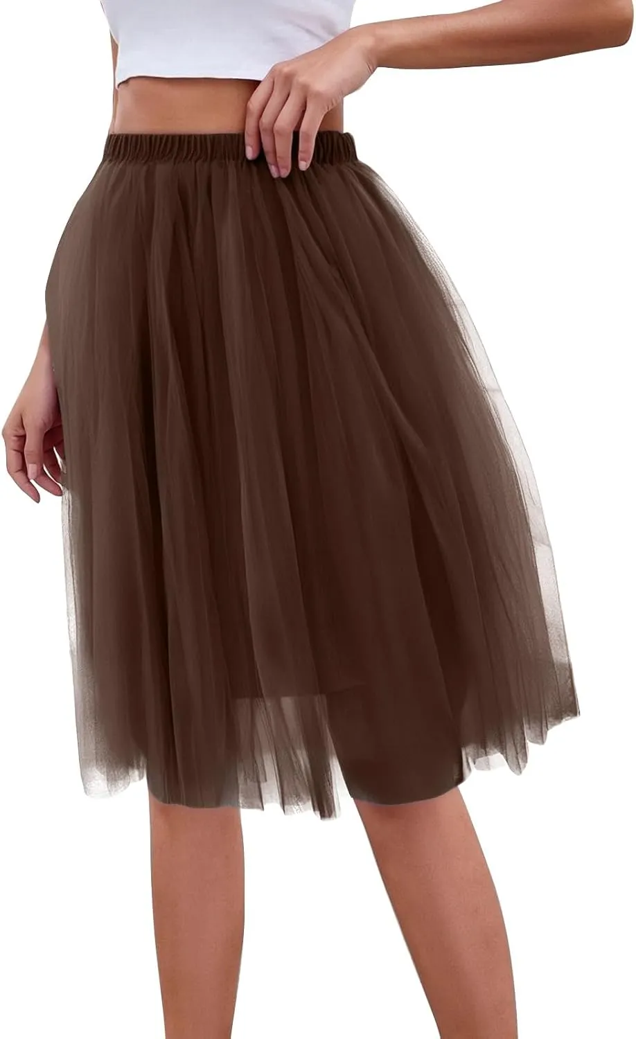 Women's Summer Casual Loose Trendy Elastic High Waist Solid Color Fluffy Mesh Party Flowy A-Line Latin Skirts, M-XL