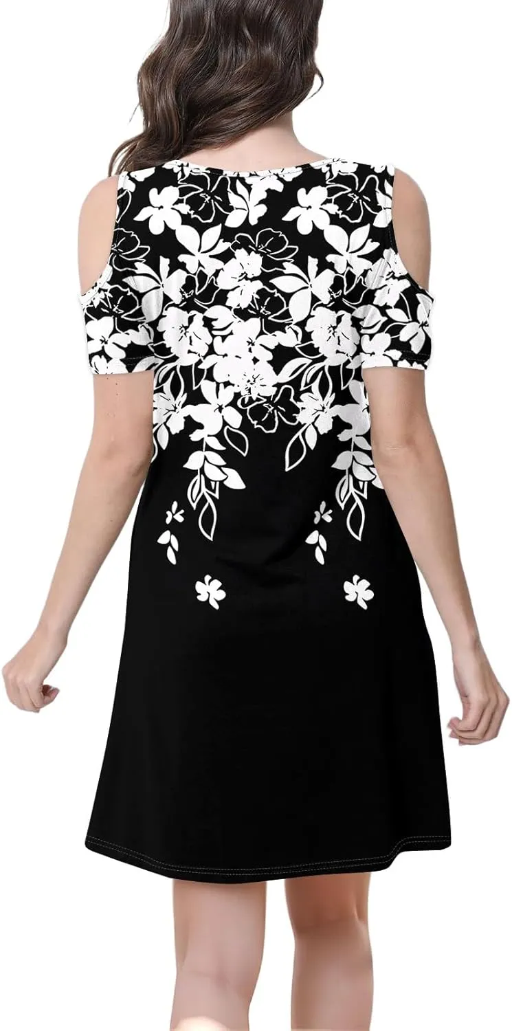 Women's Summer Casual Trendy Sleeveless Halter Striped Polka Dot Floral Print Midi Dress 2025 with Pockets, S-3XL