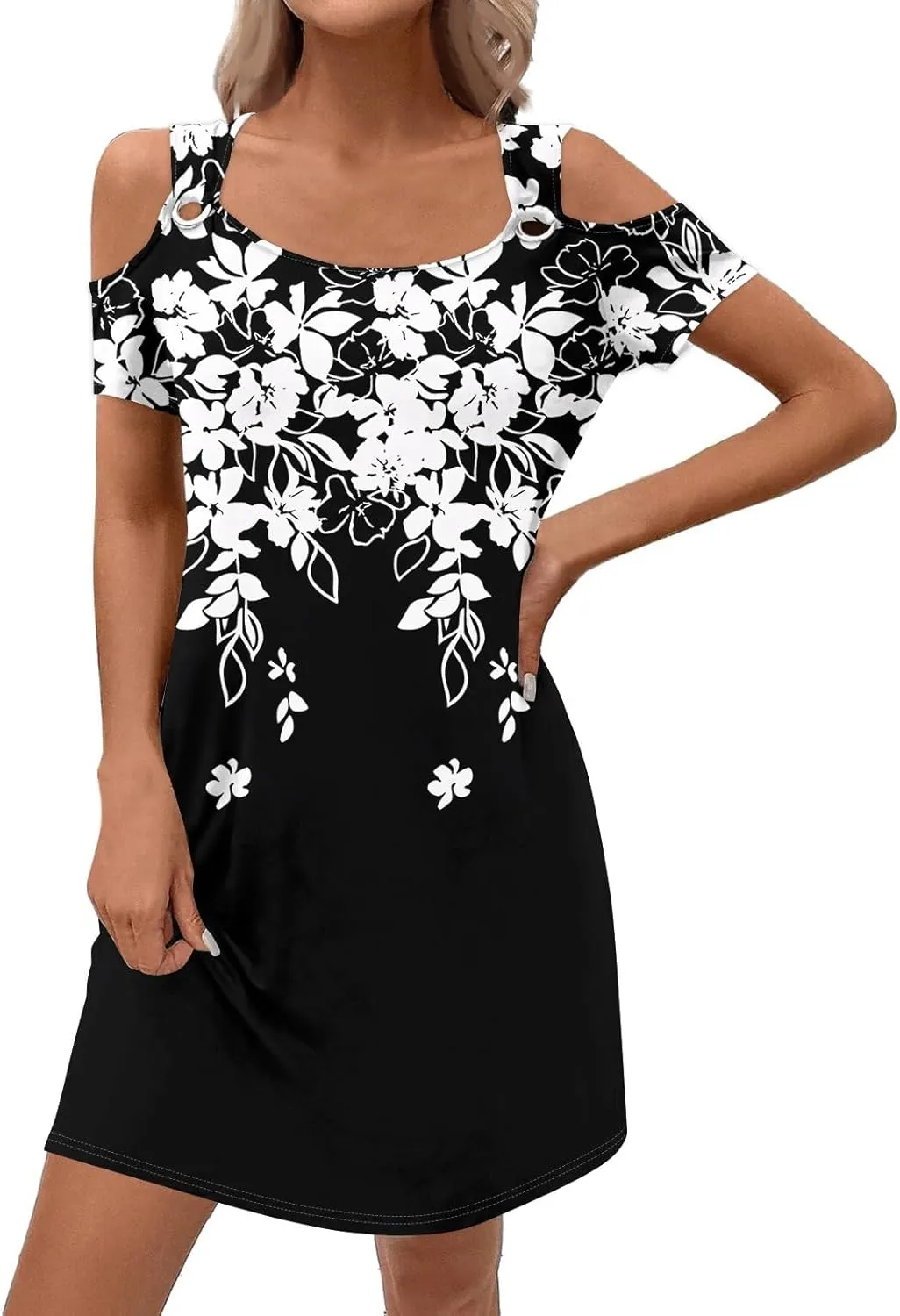 Women's Summer Casual Trendy Sleeveless Halter Striped Polka Dot Floral Print Midi Dress 2025 with Pockets, S-3XL