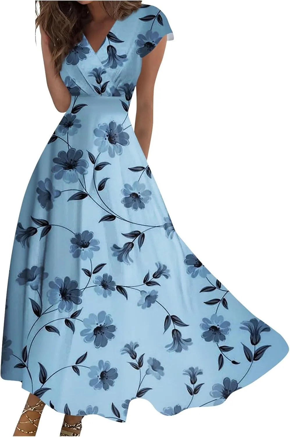 Womens Summer Dresses Maxi Dress Short Sleeve Womens Dresses with Sleeves Summer Flowy Cute