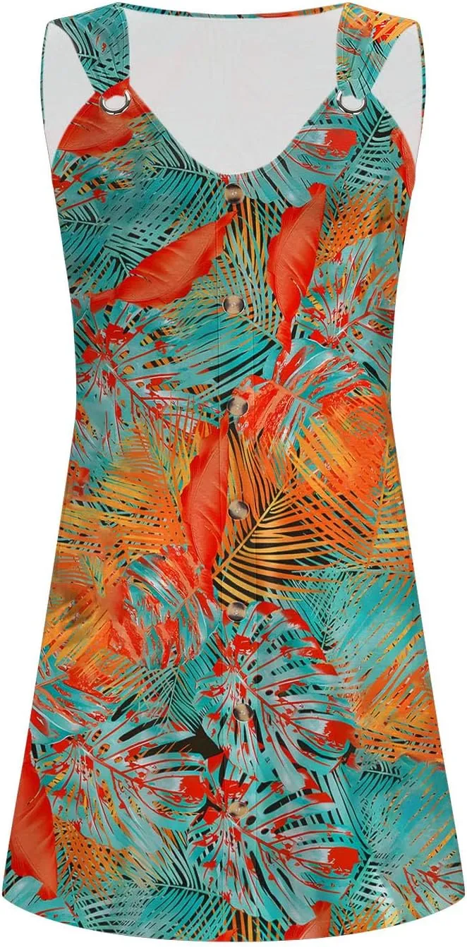 Womens Summer Dresses Sleeveless Floral Beach Dress V Neck Ruffle Dress Holiday Dresses for Women 2025