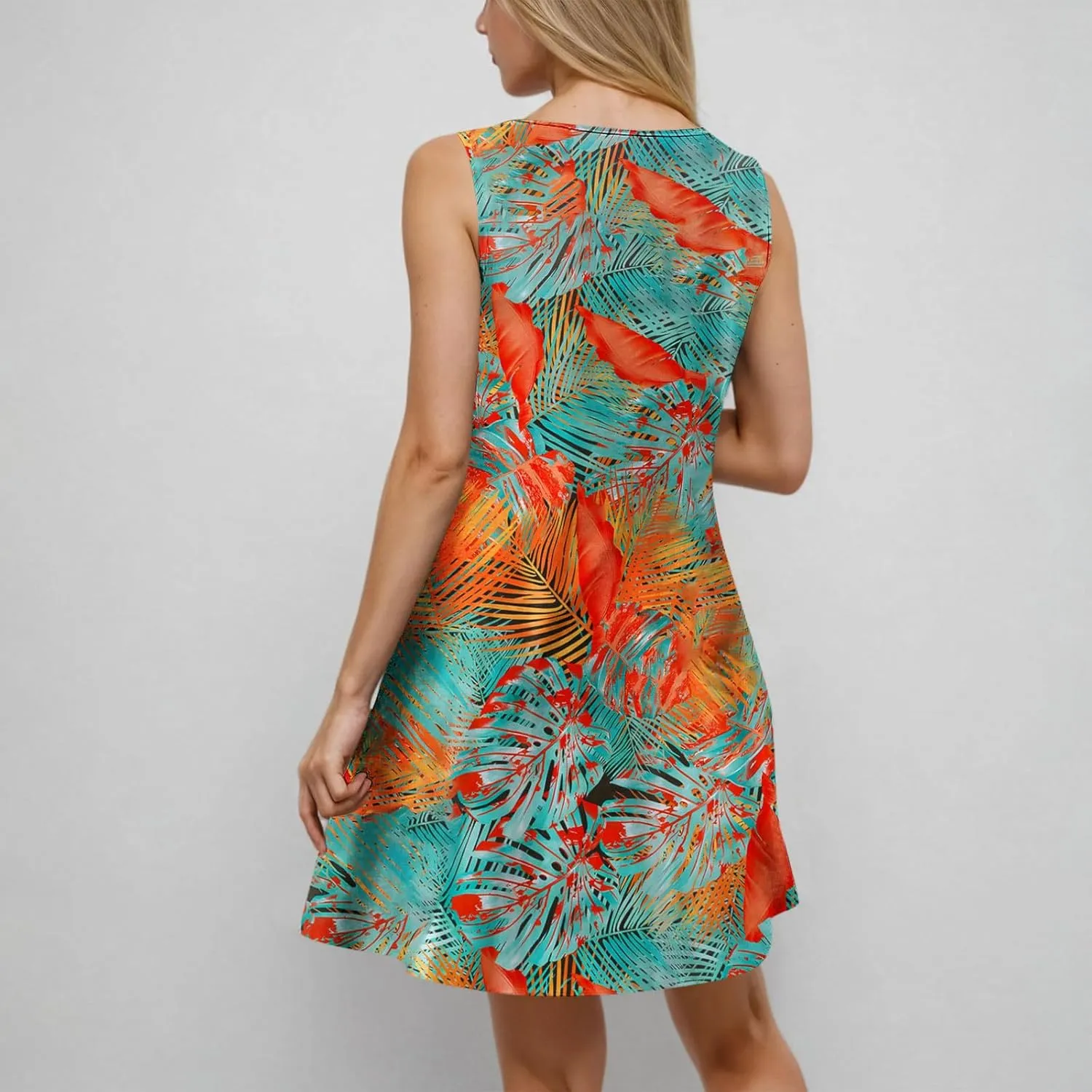 Womens Summer Dresses Sleeveless Floral Beach Dress V Neck Ruffle Dress Holiday Dresses for Women 2025