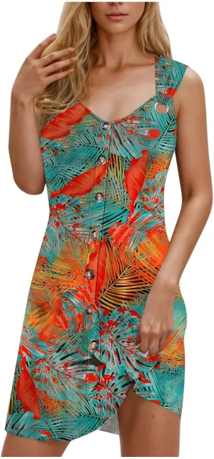 Womens Summer Dresses Sleeveless Floral Beach Dress V Neck Ruffle Dress Holiday Dresses for Women 2025