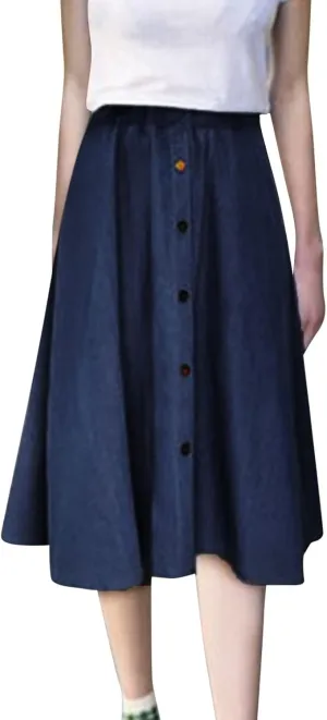 Womens Summer Skirts Women's Plus Size Button Down Denim Skirt High Waisted Casual Loose Jean Midi Skirts with Pockets