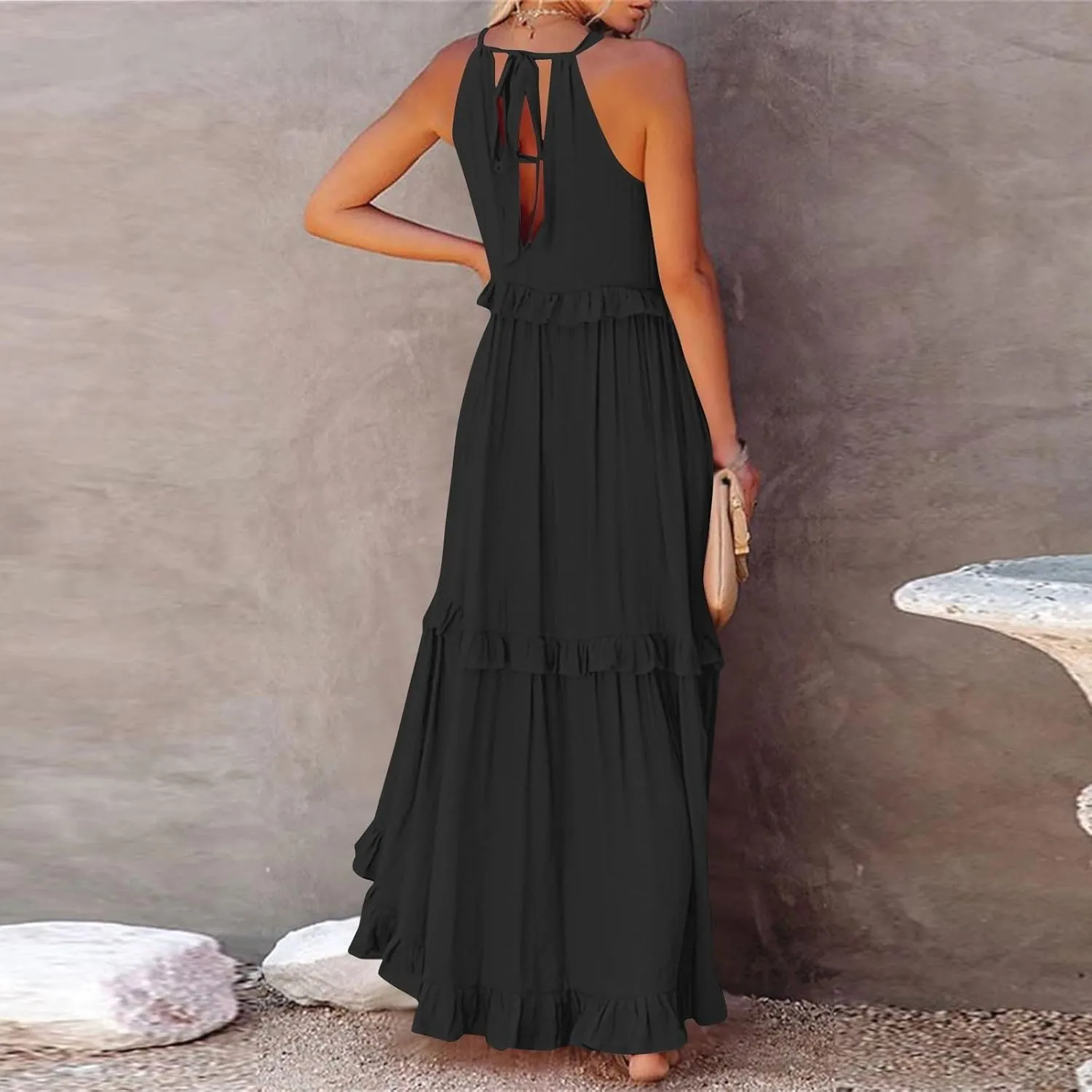 Women's Sundresses 2025 Summer Casual Loose Trendy Sleeveless Solid Color Flowy Maxi Beach Dress, S-2XL