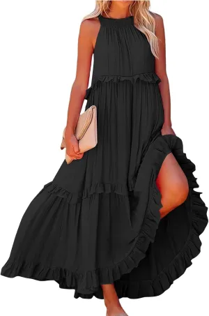 Women's Sundresses 2025 Summer Casual Loose Trendy Sleeveless Solid Color Flowy Maxi Beach Dress, S-2XL