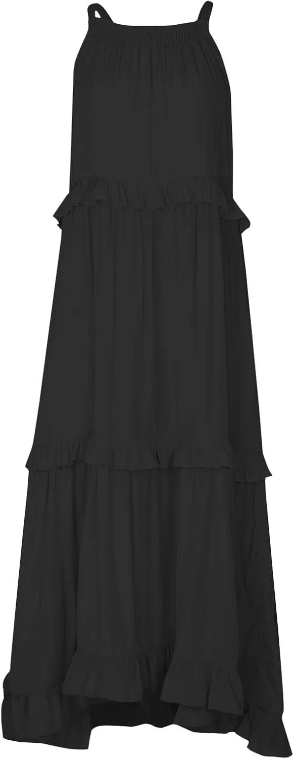 Women's Sundresses 2025 Summer Casual Loose Trendy Sleeveless Solid Color Flowy Maxi Beach Dress, S-2XL