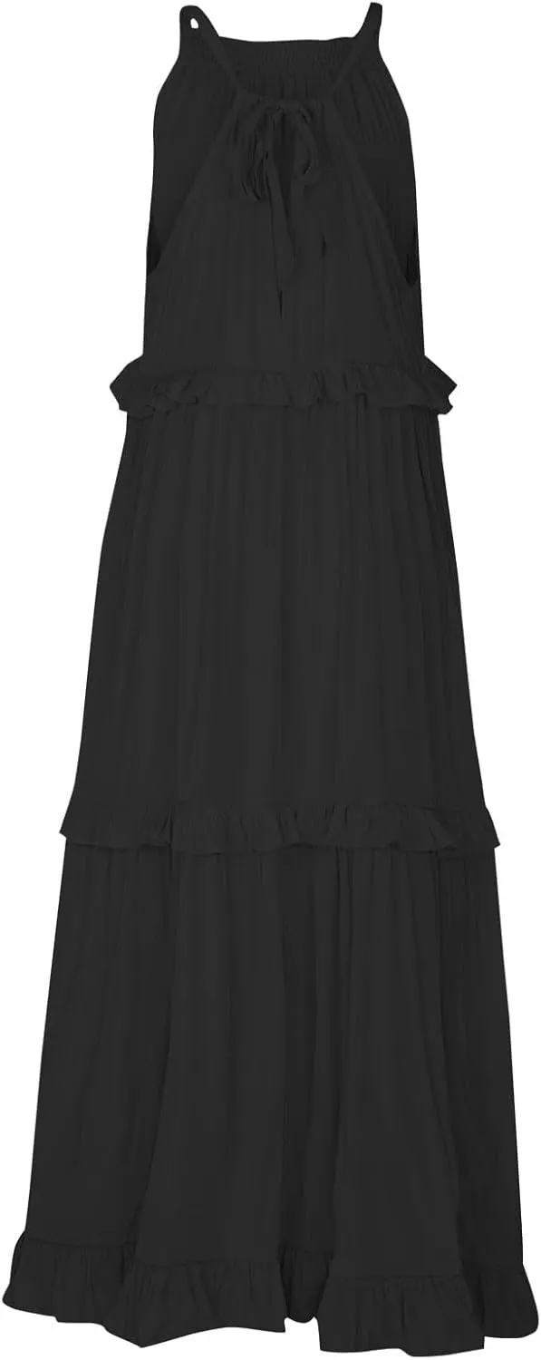 Women's Sundresses 2025 Summer Casual Loose Trendy Sleeveless Solid Color Flowy Maxi Beach Dress, S-2XL
