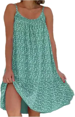 Women's Sundresses Sleeveless Beach Dress Knee Length Square Neck Loose Sundresses, S-3XL