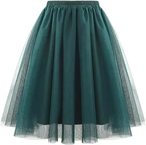 Women's Sundresses Summer Casual Loose Trendy Elastic High Waist Solid Color Party Dance Fluffy Mesh Tulle Skirts 2025, S-2XL