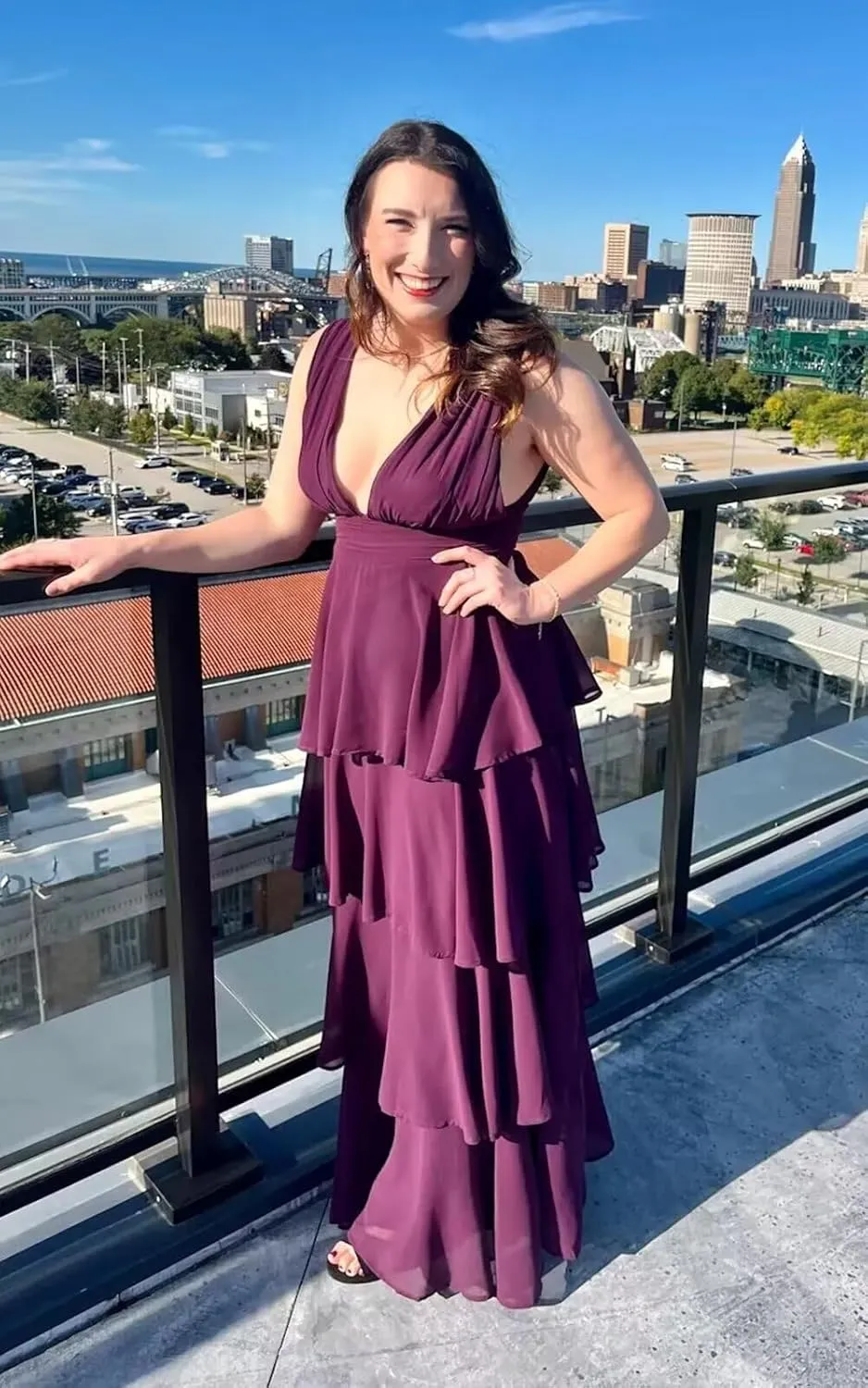 Women's V Neck Chiffon Bridesmaid Dresses Long Ruffles Tiered Formal Evening Dress Wedding Guest Gown 2025
