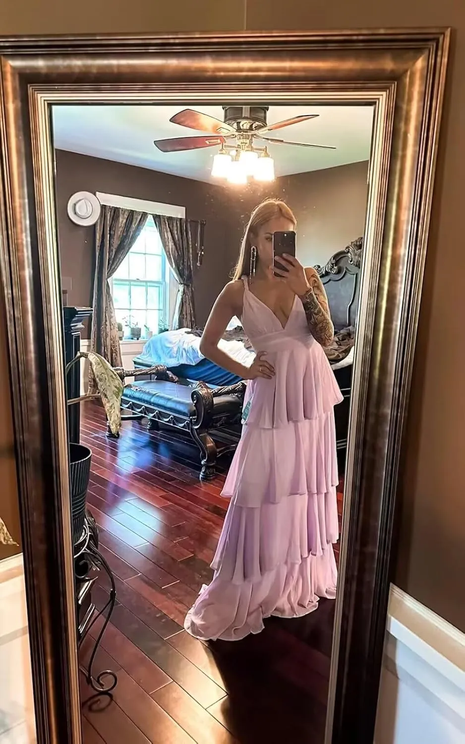 Women's V Neck Chiffon Bridesmaid Dresses Long Ruffles Tiered Formal Evening Dress Wedding Guest Gown 2025