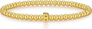 Wowshow Gold Bracelets for Women, 18K Gold Plated Stretch Initial Beaded Bracelets with A-Z Letter Charm Jewelry Gifts for Mother's Day Valentines Christmas