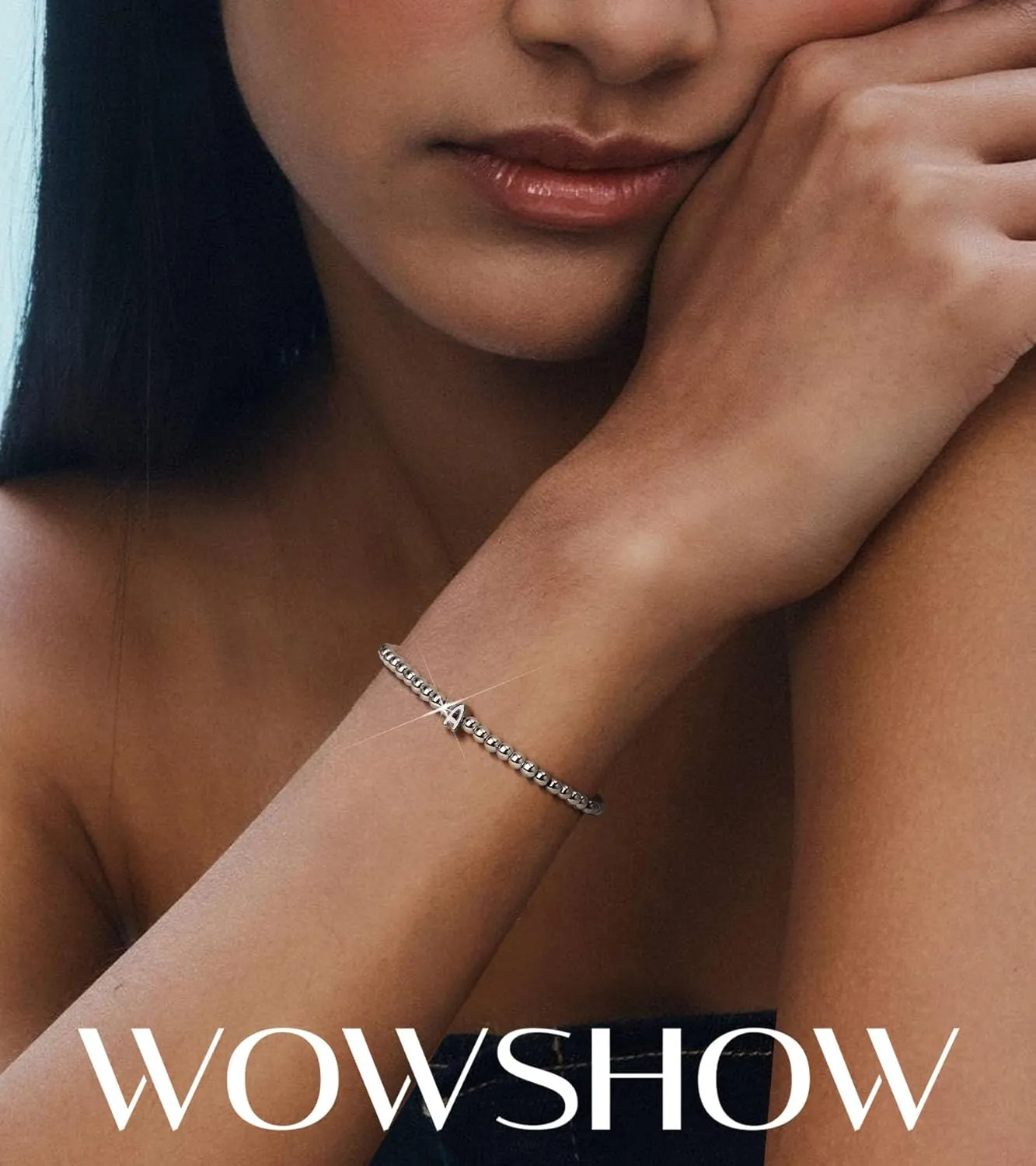 Wowshow Gold Bracelets for Women, 18K Gold Plated Stretch Initial Beaded Bracelets with A-Z Letter Charm Jewelry Gifts for Mother's Day Valentines Christmas