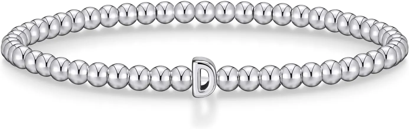 Wowshow Gold Bracelets for Women, 18K Gold Plated Stretch Initial Beaded Bracelets with A-Z Letter Charm Jewelry Gifts for Mother's Day Valentines Christmas