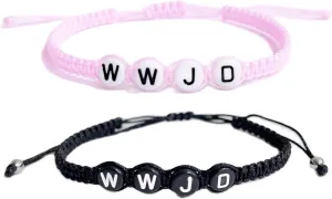 WWJD Braided Bracelet Colorful What Would Jesus do Bracelets Letter Bracelets Inspirational Religious Reminder Jewelry Gift for Women Men-Black Pink