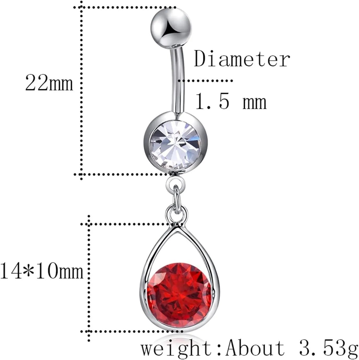Wycian Belly Button Rings, Stainless Steel Belly Button Ring Cubic Zirconia Purple Water Drop Round 3.53G for Women Girls Body Piercing Jewelry