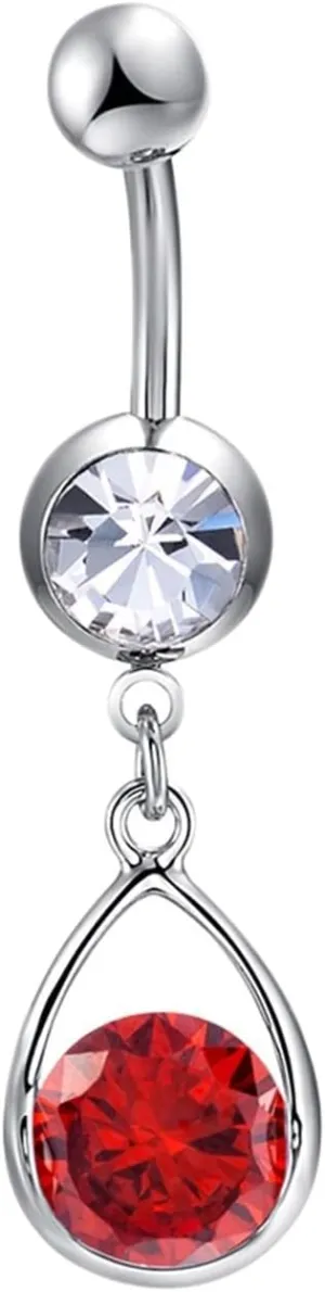 Wycian Belly Button Rings, Stainless Steel Belly Button Ring Cubic Zirconia Purple Water Drop Round 3.53G for Women Girls Body Piercing Jewelry