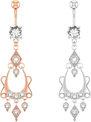 Wycian Bellybuttons Rings, Industrial Piercing Jewelry Aesthetic Cubic Zirconia Silver Surgical Steel Teardrop Tassel for Women Body Piercing Jewelry