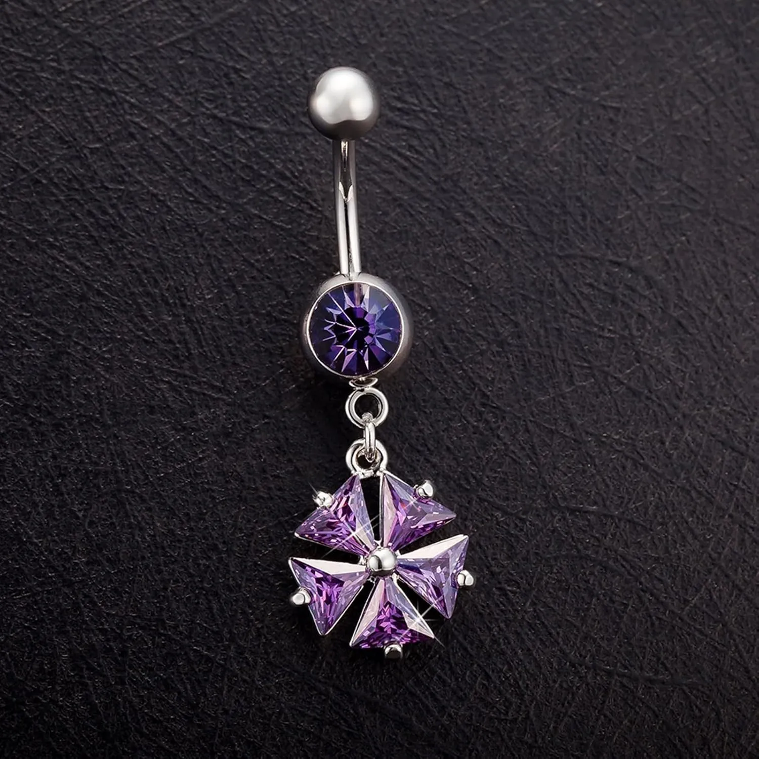 Wycian Jewelry Piercing, Steel Piercing Jewelry Cubic Zirconia Purple Triangle Flower 4.41G for Women Girls Body Piercing Jewelry