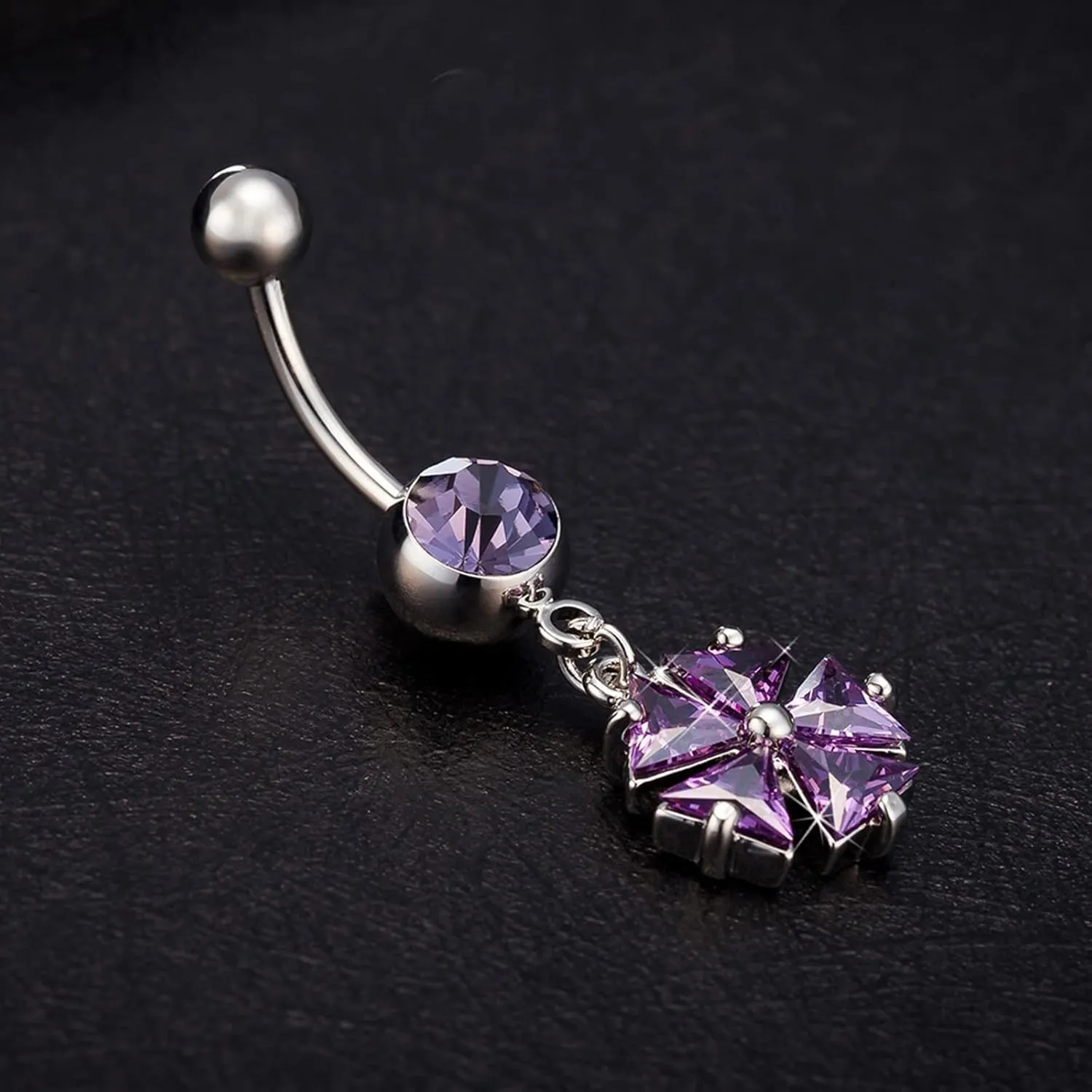 Wycian Jewelry Piercing, Steel Piercing Jewelry Cubic Zirconia Purple Triangle Flower 4.41G for Women Girls Body Piercing Jewelry