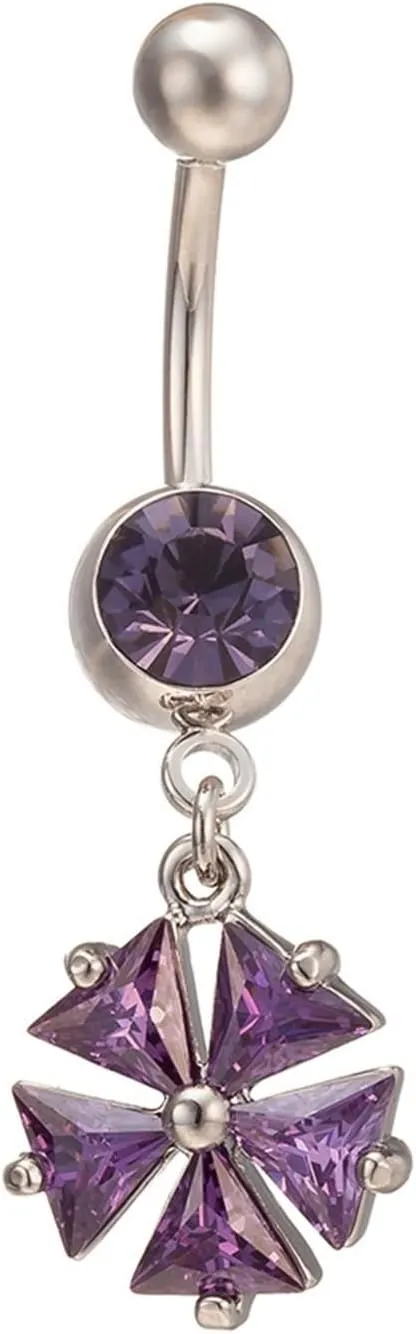 Wycian Jewelry Piercing, Steel Piercing Jewelry Cubic Zirconia Purple Triangle Flower 4.41G for Women Girls Body Piercing Jewelry