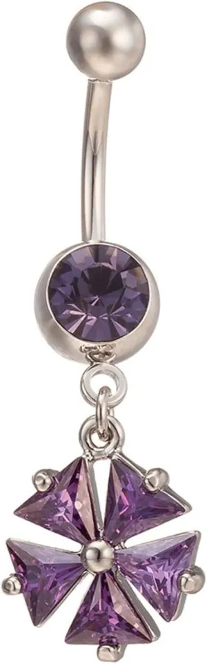 Wycian Jewelry Piercing, Steel Piercing Jewelry Cubic Zirconia Purple Triangle Flower 4.41G for Women Girls Body Piercing Jewelry