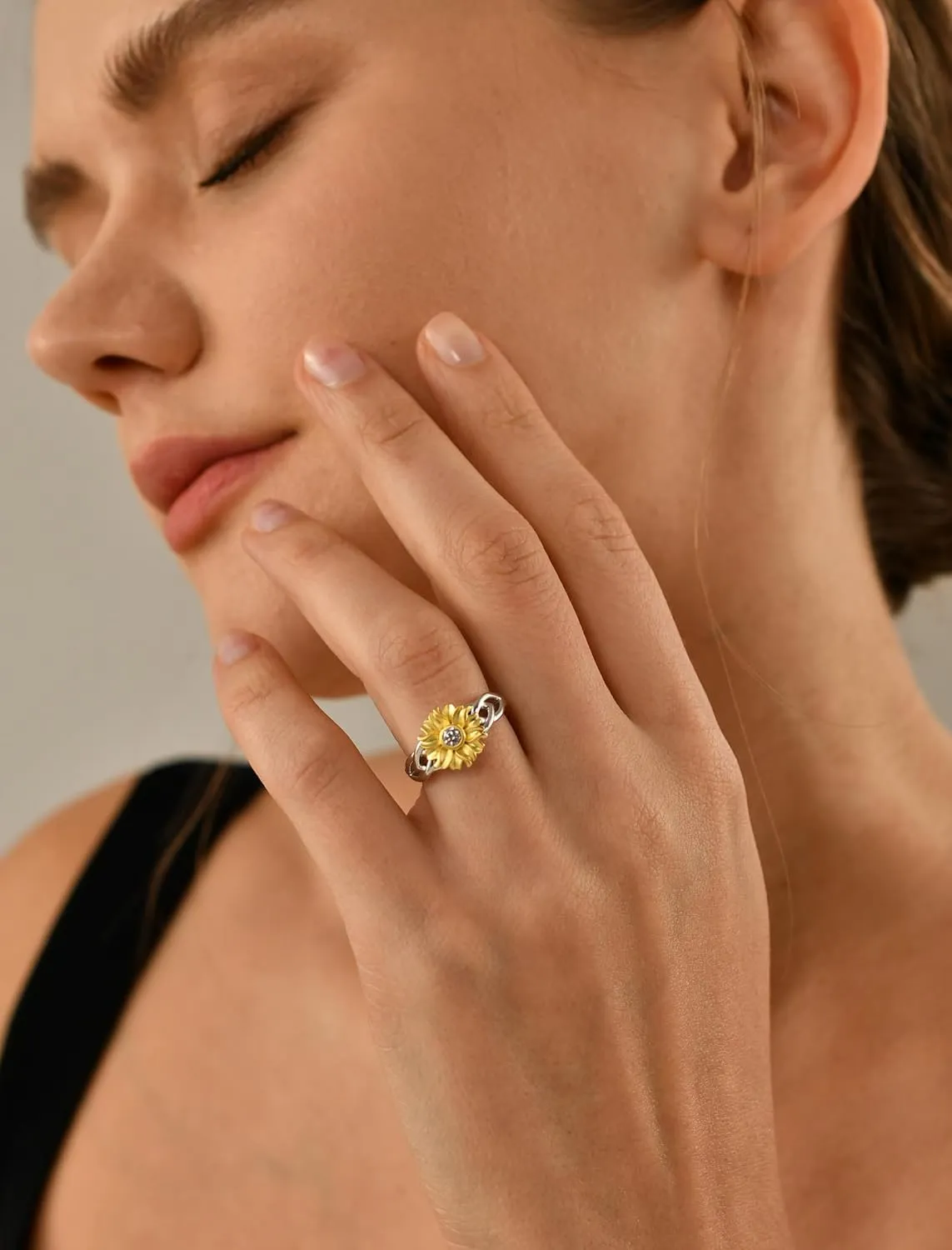 YL Sunflower Rings 925 Sterling Silver Infinity Rings Cubic Zirconia Flower Jewelry for Women