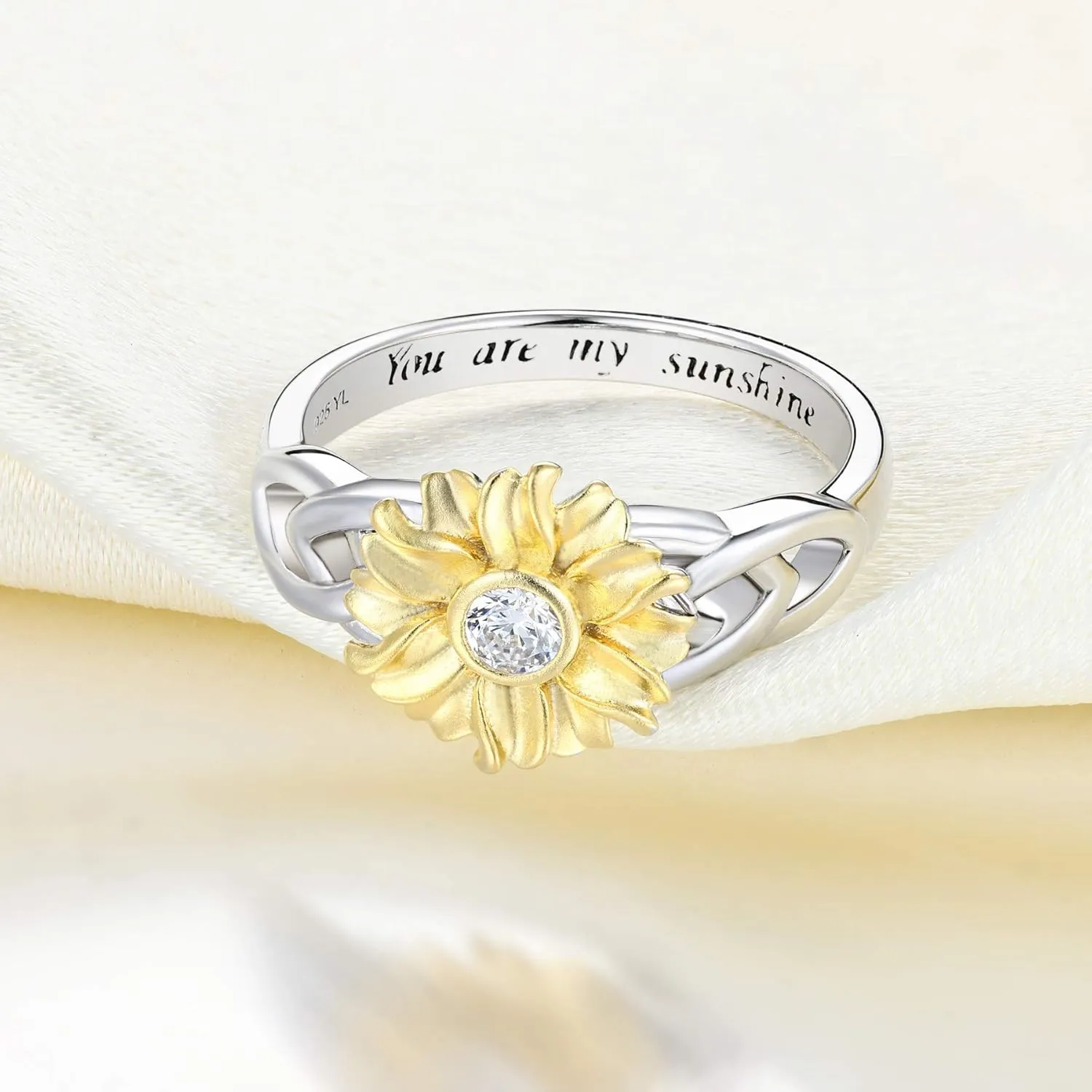 YL Sunflower Rings 925 Sterling Silver Infinity Rings Cubic Zirconia Flower Jewelry for Women