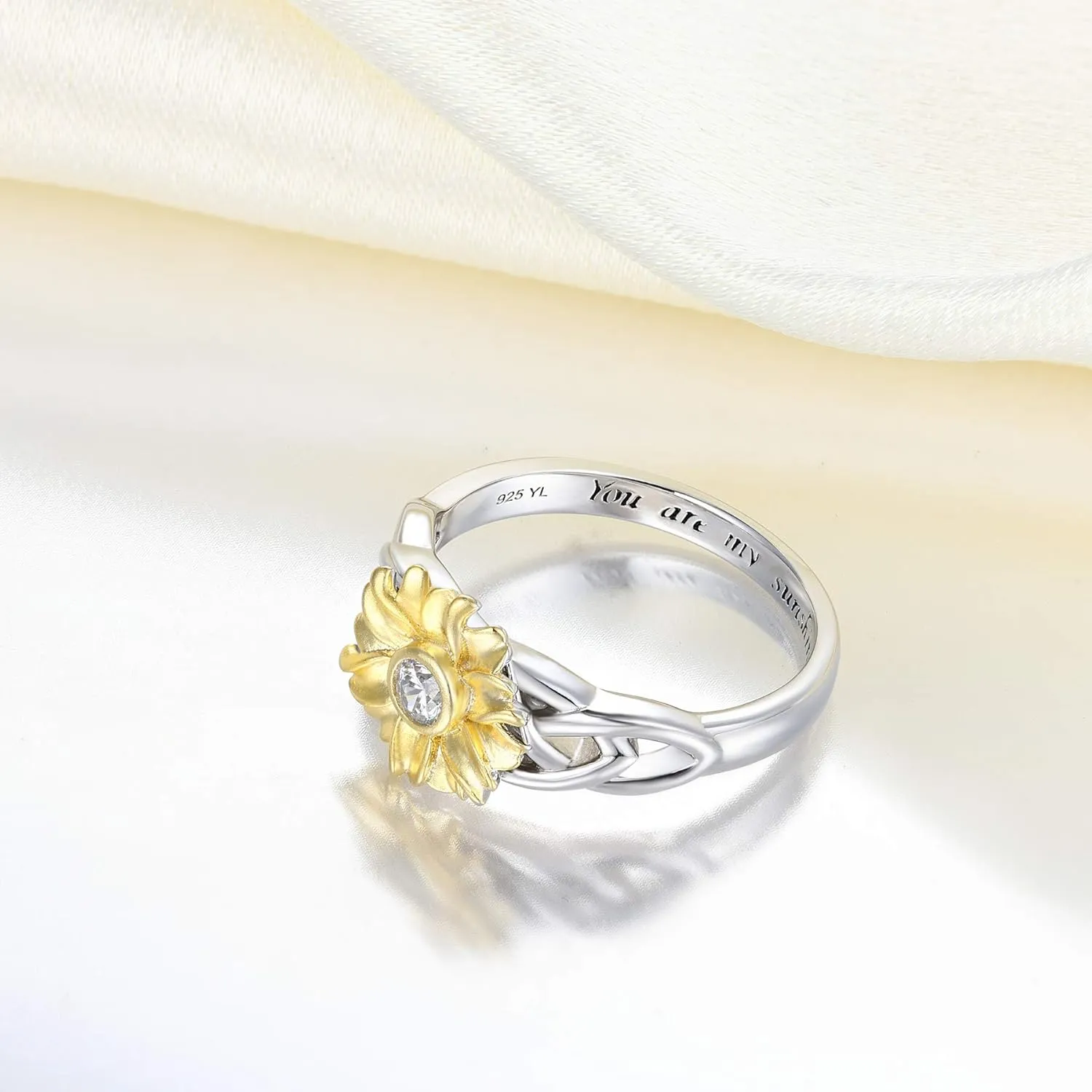 YL Sunflower Rings 925 Sterling Silver Infinity Rings Cubic Zirconia Flower Jewelry for Women